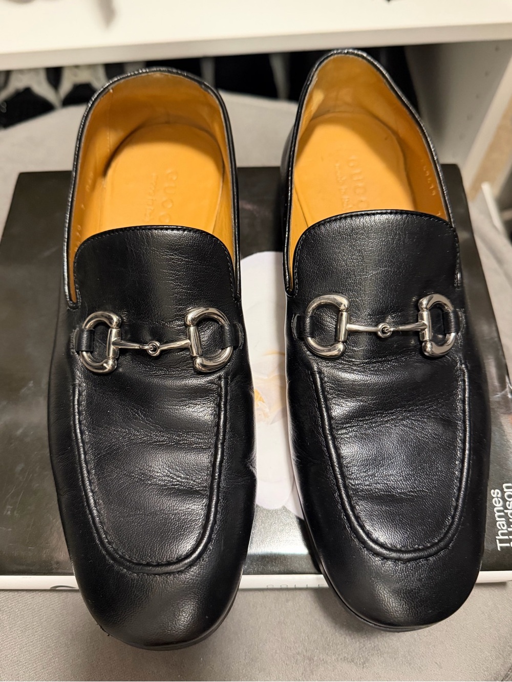Gucci Black Leather Men's Horsebit Slip-On Loafers